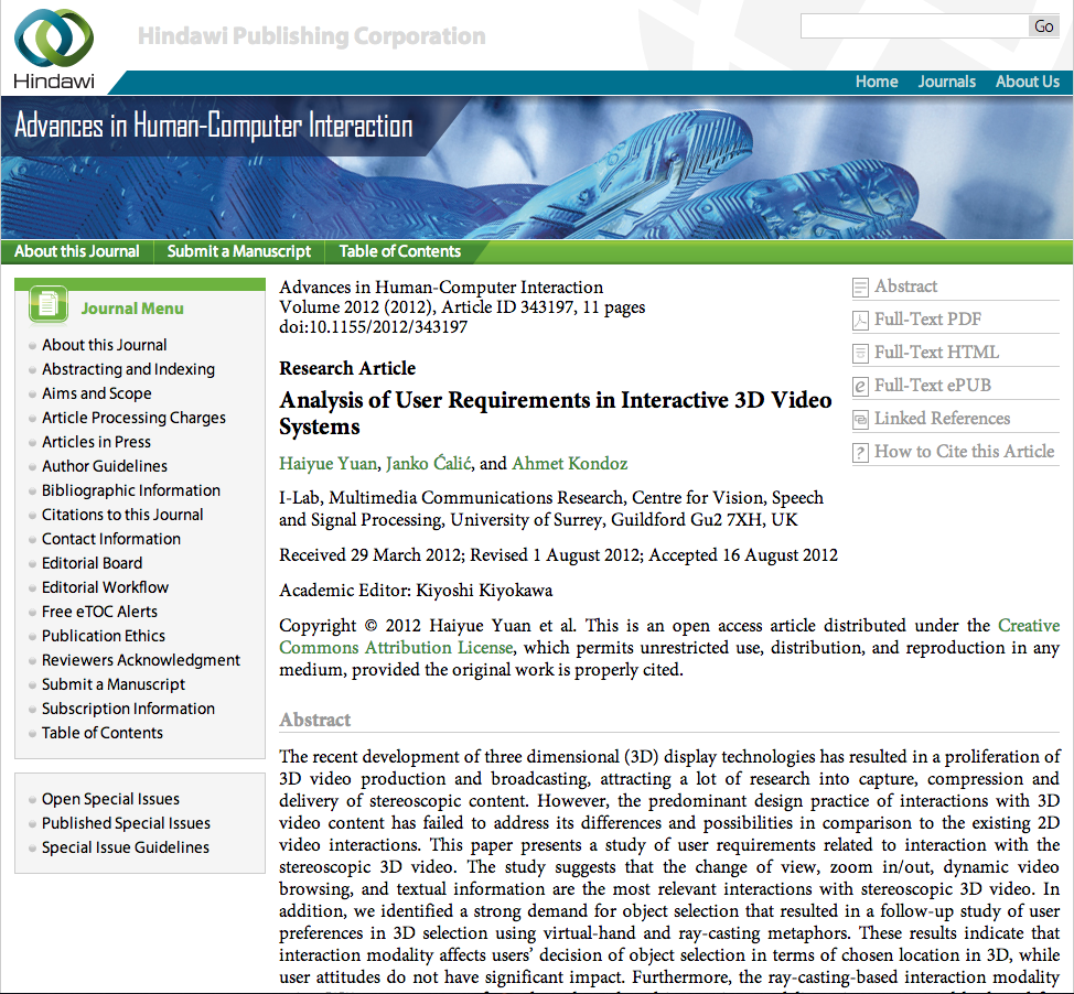 Analysis of User Requirements in Interactive 3D Video Systems